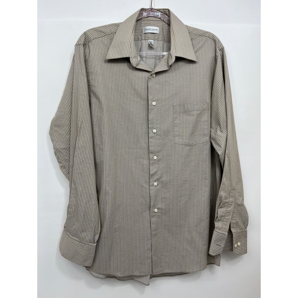 Van Heusen Classic Fit Wrinkle Free Shirt Beige Lined Mens 16 - 16 1/2 34/35‎